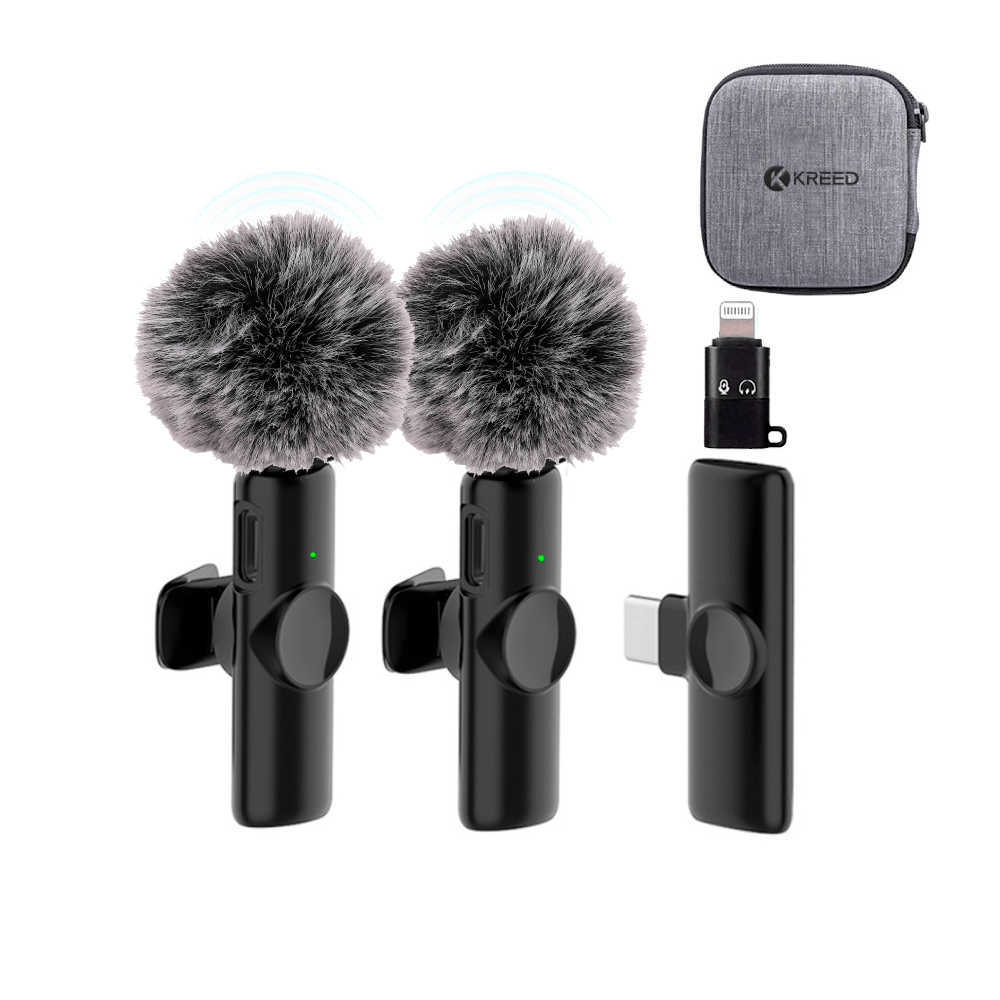 K11 Micrófono Solapero Inalámbrico DUAL Tipo C con filtro antiviento y adaptador lightning