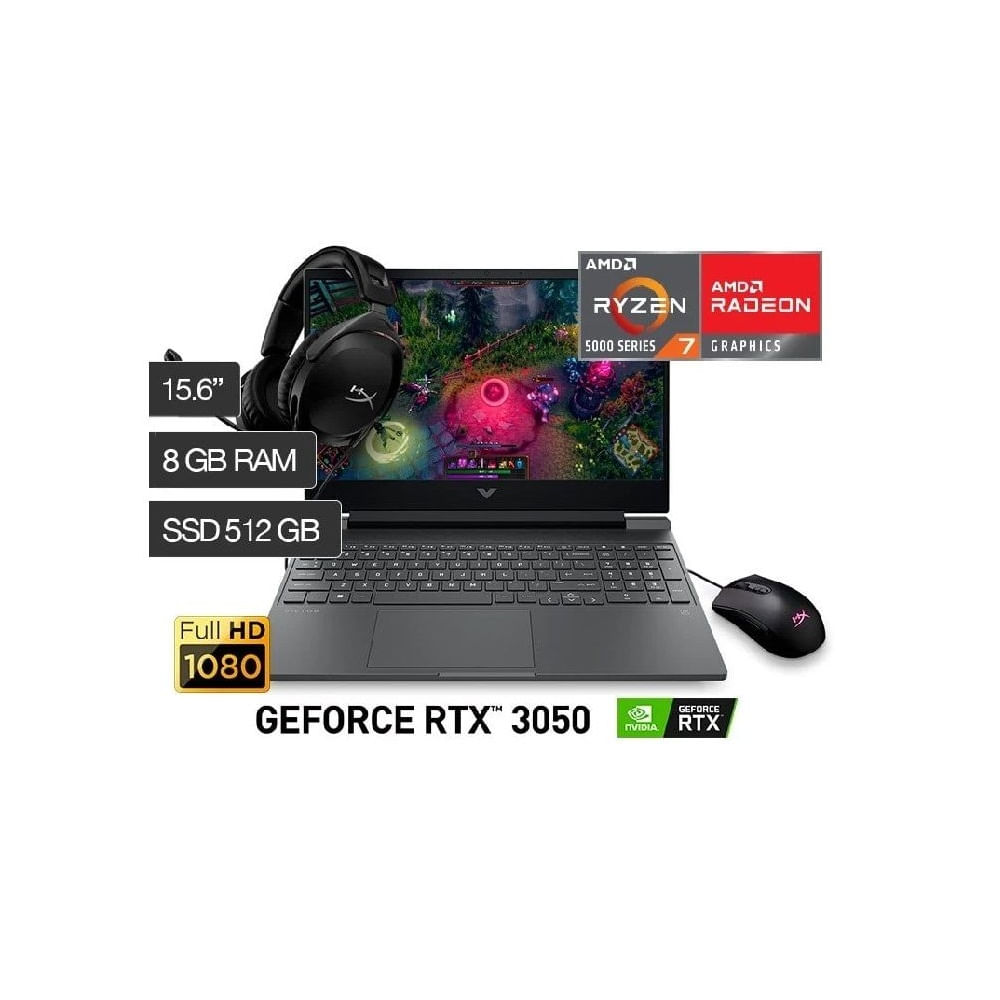 Laptop HP Victus Gaming 15-FB0126LA AMD Ryzen7-5800H 15.6 8GB RAM 512GB SSD RTX3050-4GB WINDOWS 11