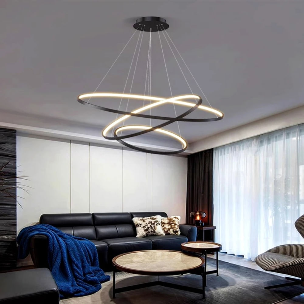 Lámpara 3 luces moderna con anillos irregular LED negro