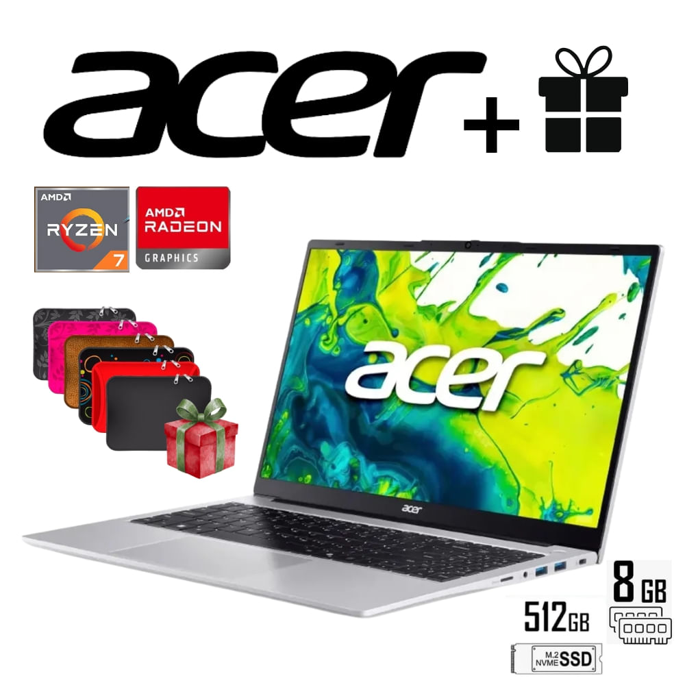 LAPTOP ACER ASPIRE LITE 15PULGAD. AMD RADEON GRAPHICS RYZEN 7 5825U RAM 8GB SSD 512GB MÁS REGALO