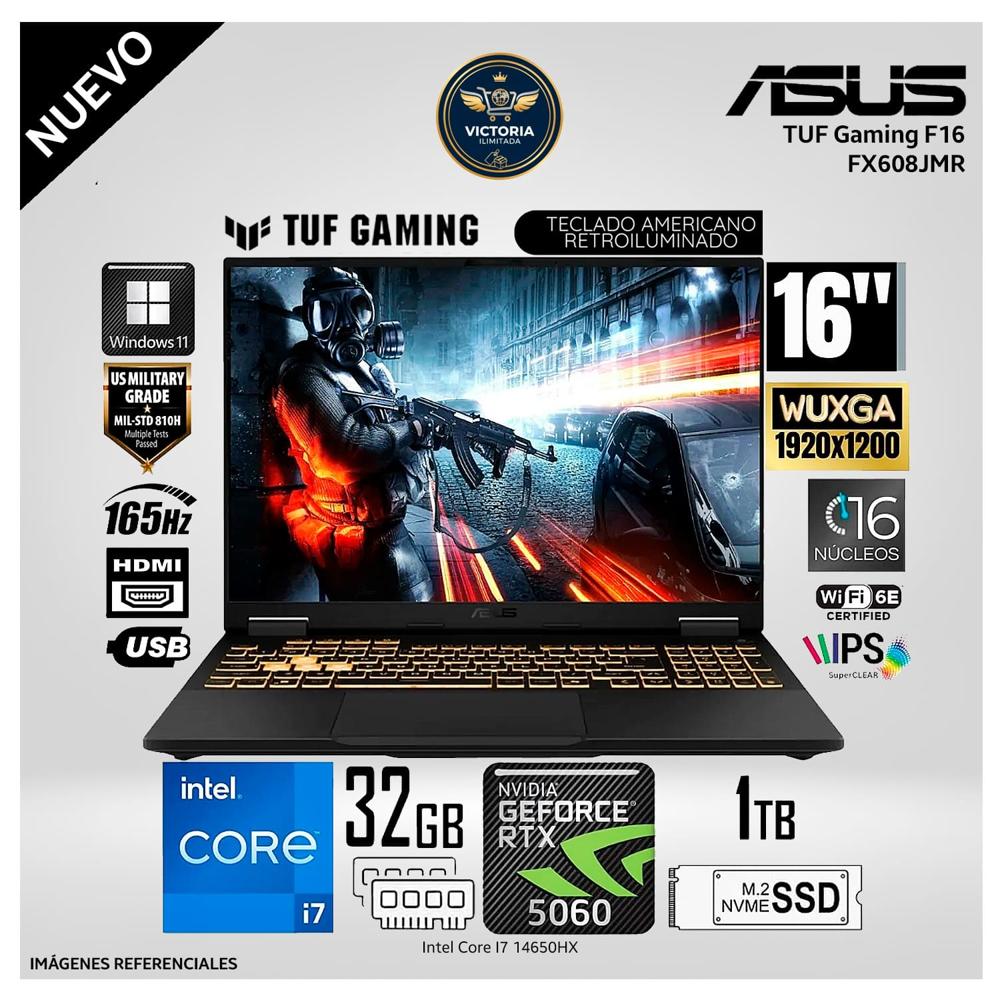 Laptop Asus TUF Gaming F16 FX608JMR Intel Core i7 14650HX 32GB RAM 1TB SSD RTX 5060-8GB 16 Pulg