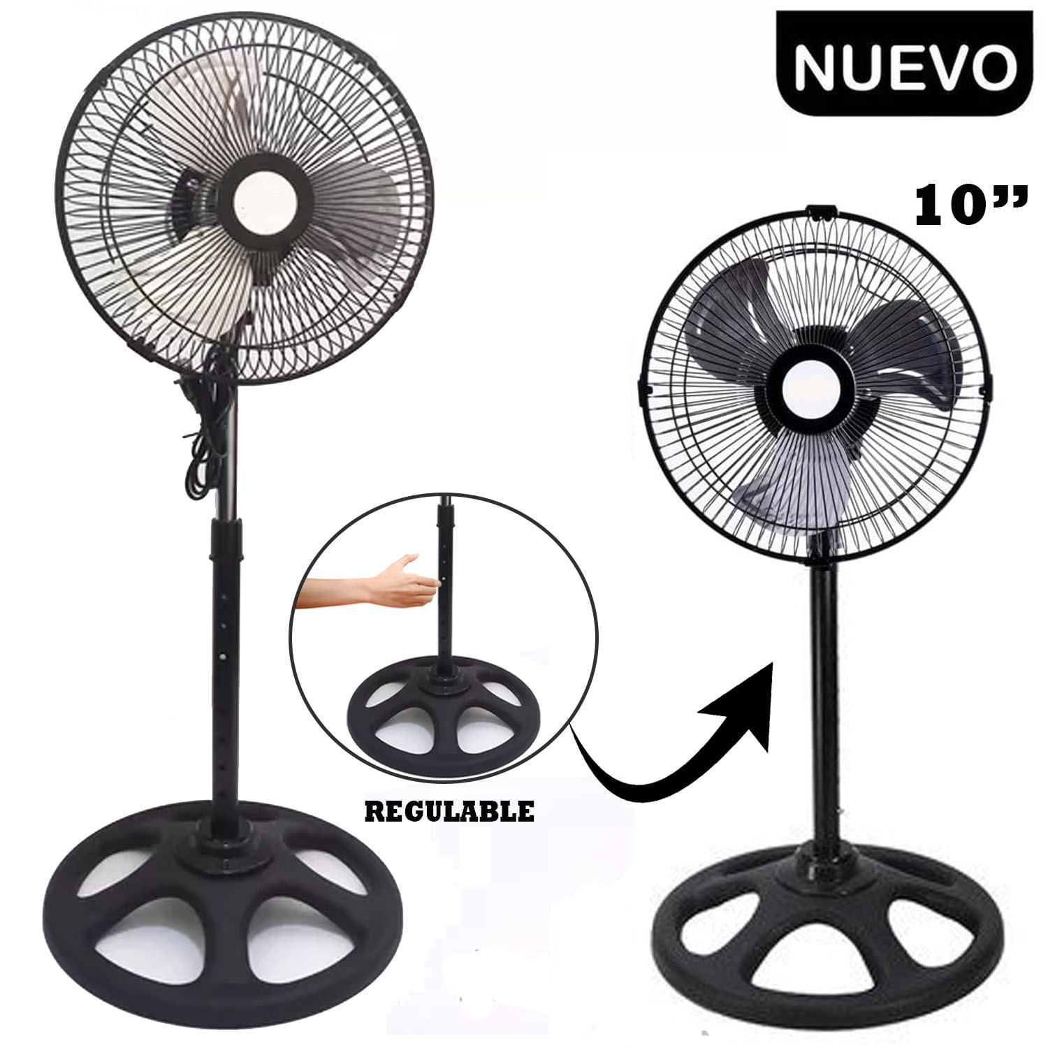 Ventilador Pedestal de 10"" Negro 60 Watts