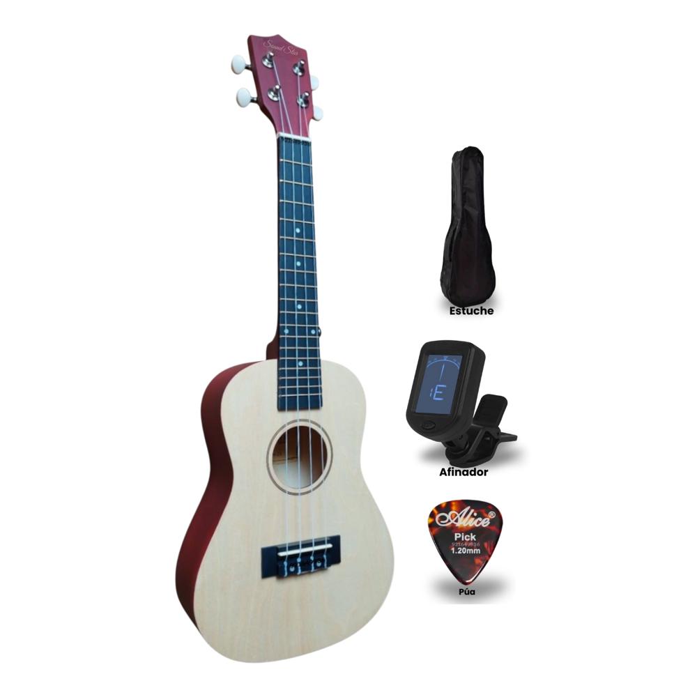 UKELELE CONCIERTO Natural con Afinador Funda Púa