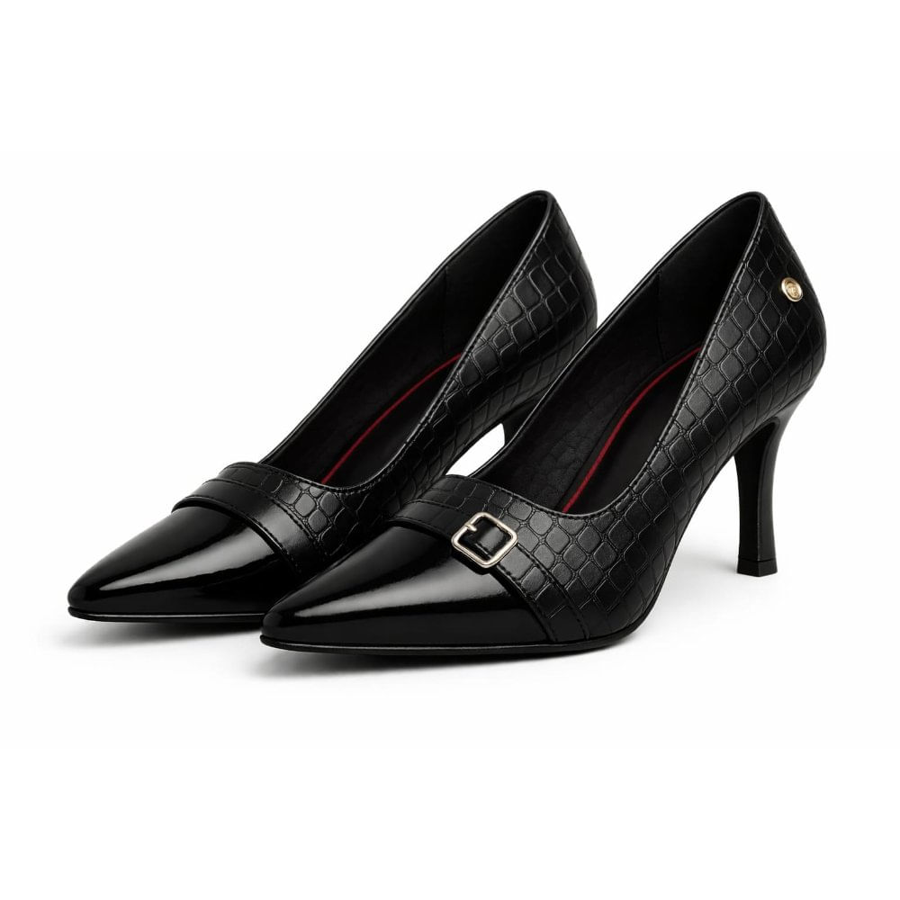 Zapato Charol grabado Negro Taco 7 - Talla 38