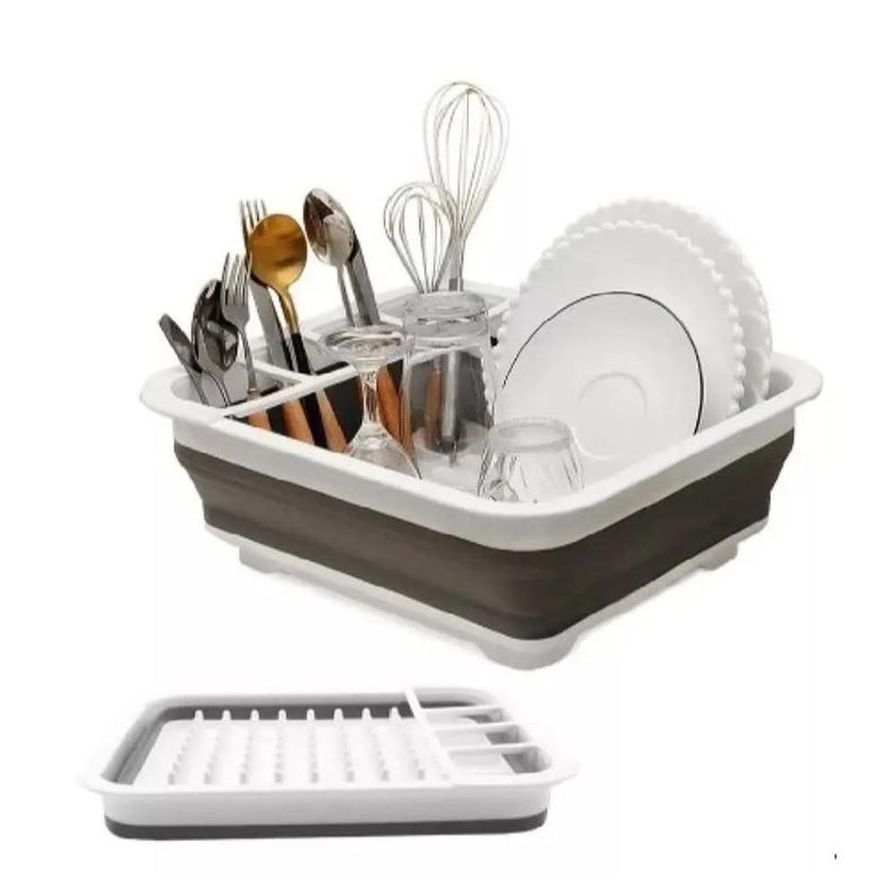 Escurridor y organizador de utensilios y Platos Plegable con Drenaje Blanco Escurridor y organizador de utensilios y Platos Plegable con Drenaje Blanco