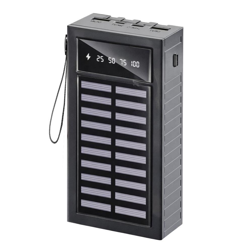 Power Bank Solar 20000 mAh con Cables Integrados Tipo C Lightning y Micro USB Luz LED LK-273