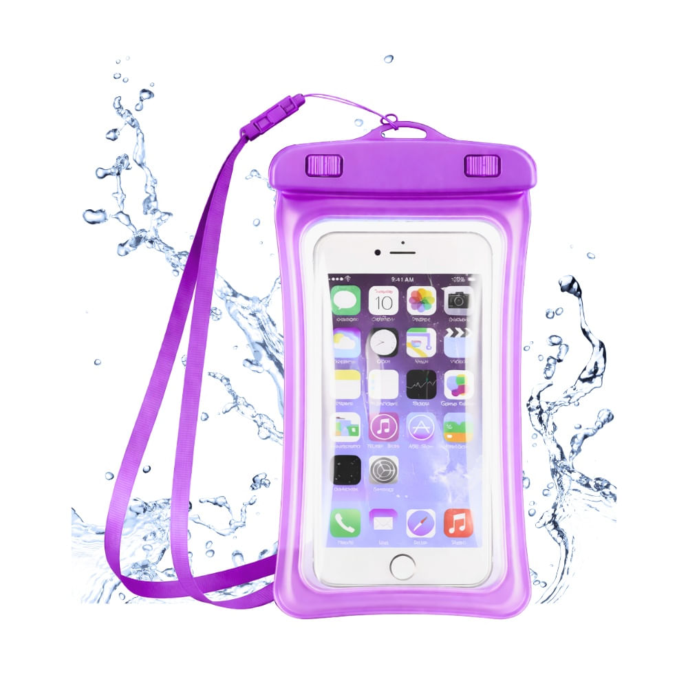 Funda Acuatica con Flotador para Celular  Hermetico Morado