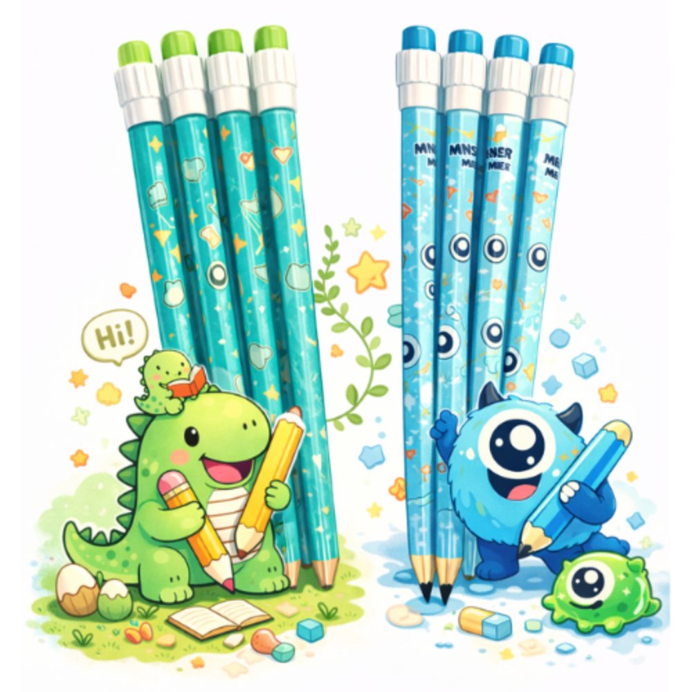 Pack de lápices 12 unidades con tajador y protector Pack x 2 Dino y Monstruo Pack de lápices 12 unidades con tajador y protector Pack x 2 Dino y Monstruo