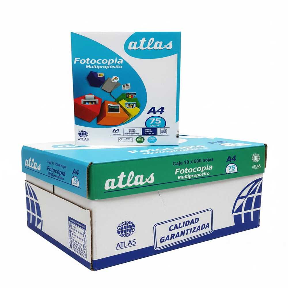 Caja Papel Bond Atlas A4 75gr X 10 Paquetes De 500 Hojas Caja Papel Bond Atlas A4 75gr X 10 Paquetes De 500 Hojas