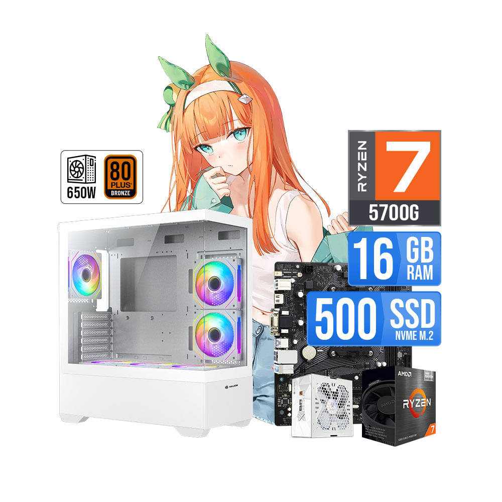 PC Gamer Ryzen 7 5700G 16GB RAM SSD 500GB NVMe Radeon Graphics Blanco