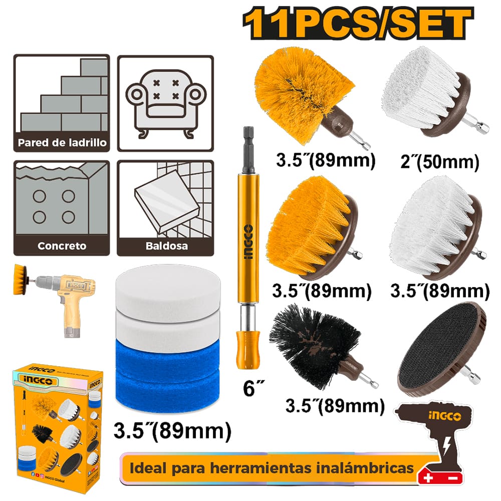 Set 11 Cepillos de Limpieza para Taladro Ingco WCB1101 Set 11 Cepillos de Limpieza para Taladro Ingco WCB1101