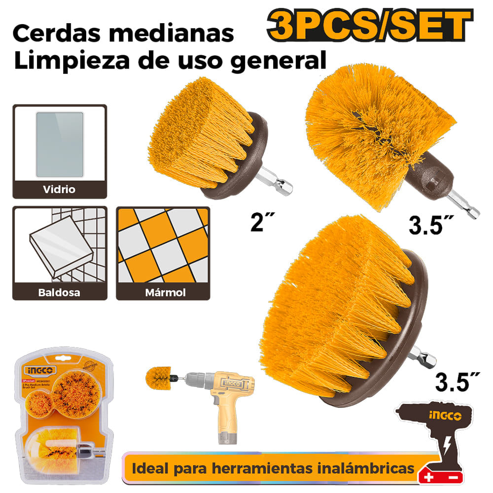 Set 3 Cepillos de Limpieza para Taladro Ingco WCBM0301