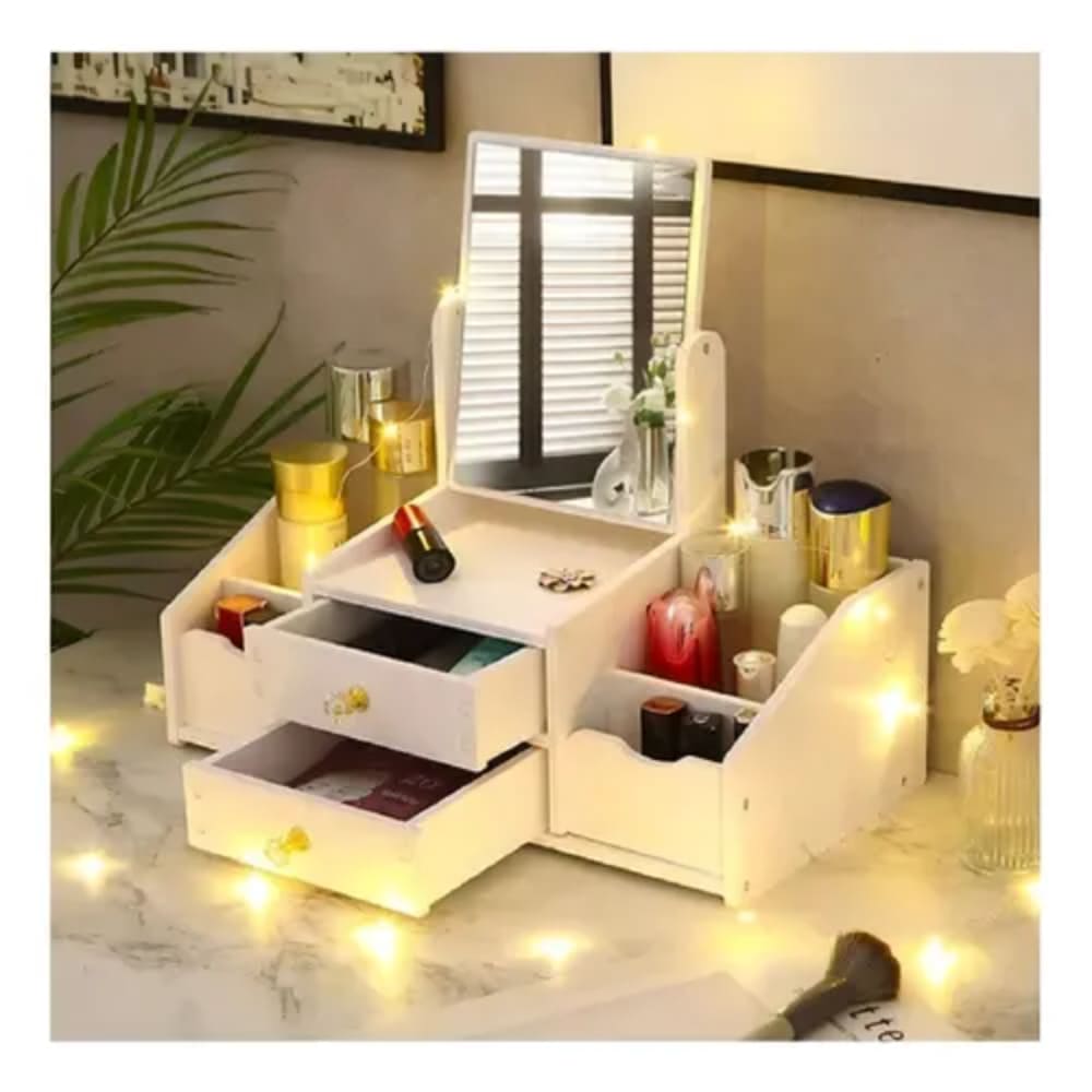 Organizador Blanco Multiuso Joyas Maquillaje Con Espejo Elegante Sc-1