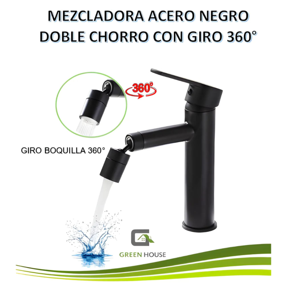 MEZCLADORA DE LAVATORIO CON BOQUILLA ROTATIVA 360 NEGRO MEZCLADORA DE LAVATORIO CON BOQUILLA ROTATIVA 360 NEGRO