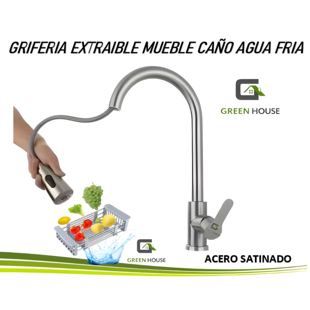GRIFERIA DE COCINA EXTRAIBLE ACERO INOXIDABLE SATINADO SOLO AGUA FRIA