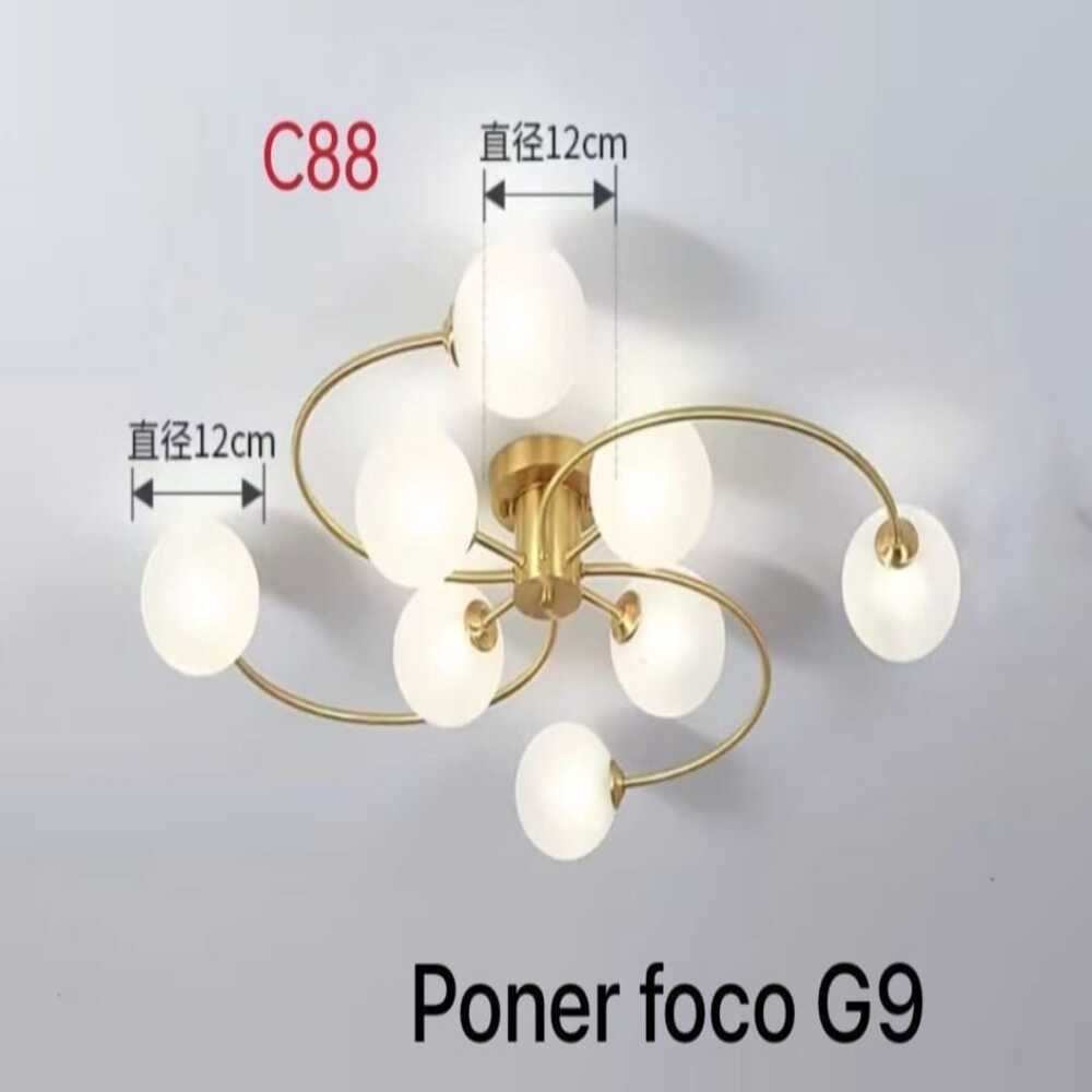 Lámpara de techo galicia dorado INCLUYE 6 globos 6 focos