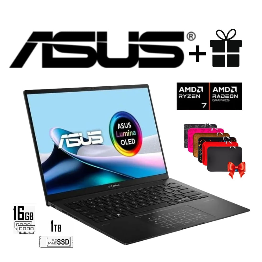 LAPTOP ASUS 14 OLED WUXGA AMD RYZEN 7 8840HS RAM 16GB LPDDR5X SSD 1TB WIN11 HOME