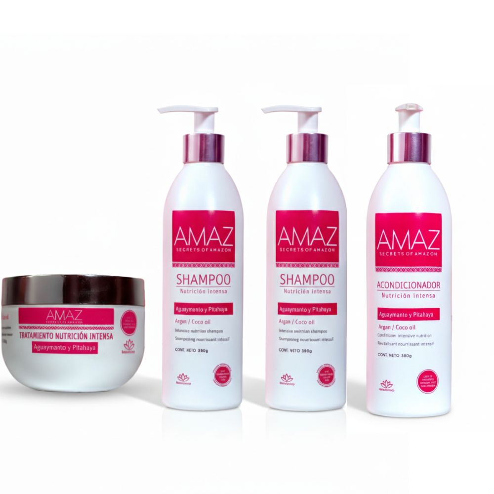 Super Kit Shampoo Acondicionador Mascarilla AMAZ Nutricion Intensa Argan y Aceite de Coco Super Kit Shampoo Acondicionador Mascarilla AMAZ Nutricion Intensa Argan y Aceite de Coco