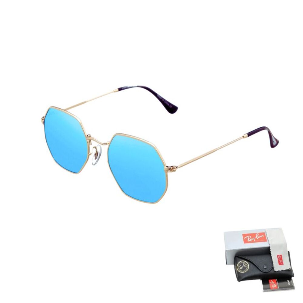 LENTES DE SOL RB3556C OCTAGONAL DORADO AZUL ESPEJO LENTES DE SOL RB3556C OCTAGONAL DORADO AZUL ESPEJO