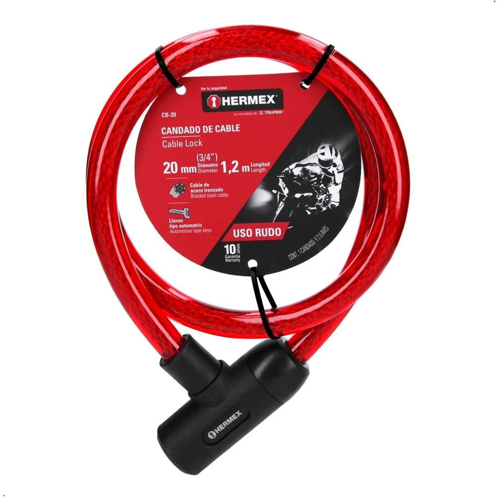 Cadena Hermex Cb-20 Candado Para Moto Espesor 20mm 1.2m