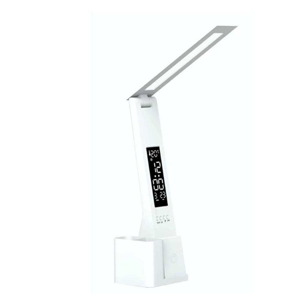 Lámpara LED Plegable con Reloj y Portalapiceros Blanco Lámpara LED Plegable con Reloj y Portalapiceros Blanco