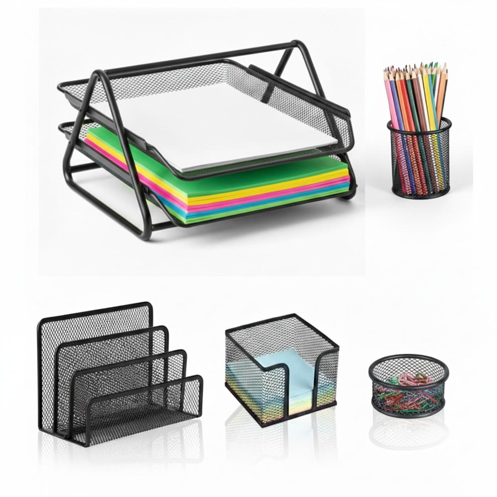 Set Organizador Escritorio Mesh Negro 5 Piezas - Pentha