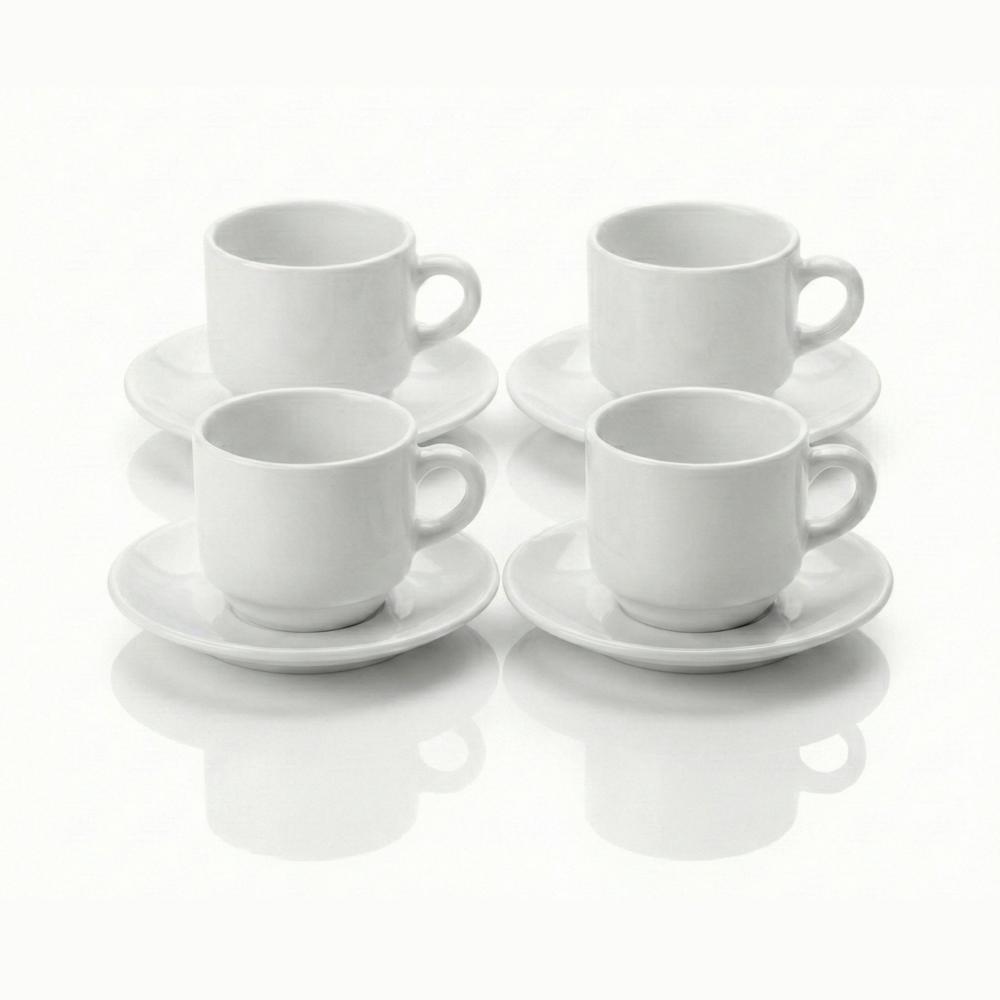 Set de 4 Tazas Espresso 90ml con Plato de Vidrio Opaline