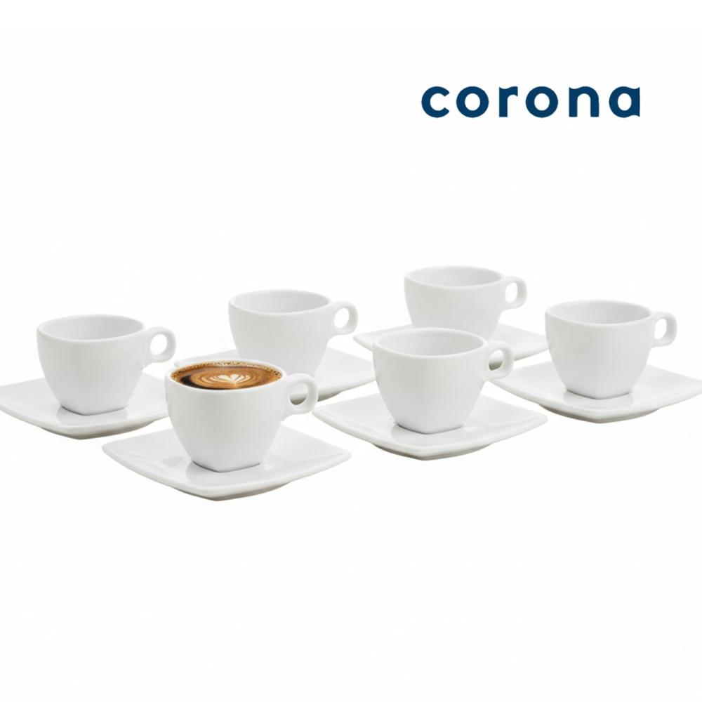 Set 12 Tazas de Porcelana Corona 101ml con Plato Cuadrado