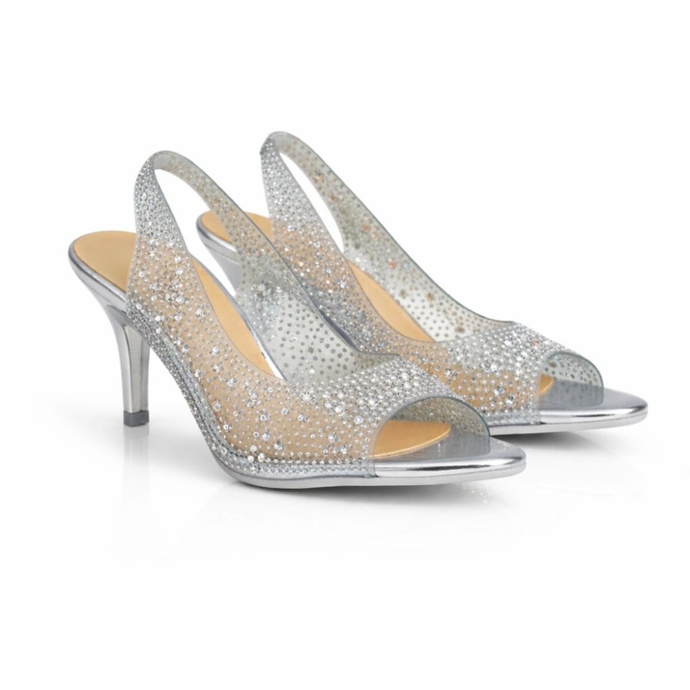 Zapato Fantasía Plateado Taco 7 - Talla 36