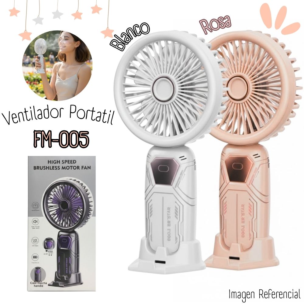 Ventilador Recargable de Mano Rosado o Blanco FM-005