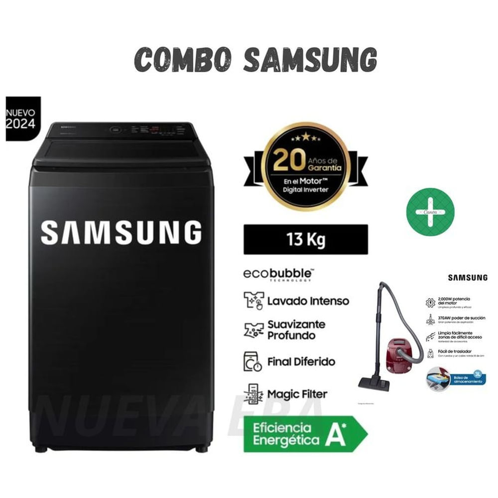 Lavadora Samsung 13Kg WA13CG5441BV Carga Superior EcoBubble Mas aspiradora VCC4190V3KXZS 2000W