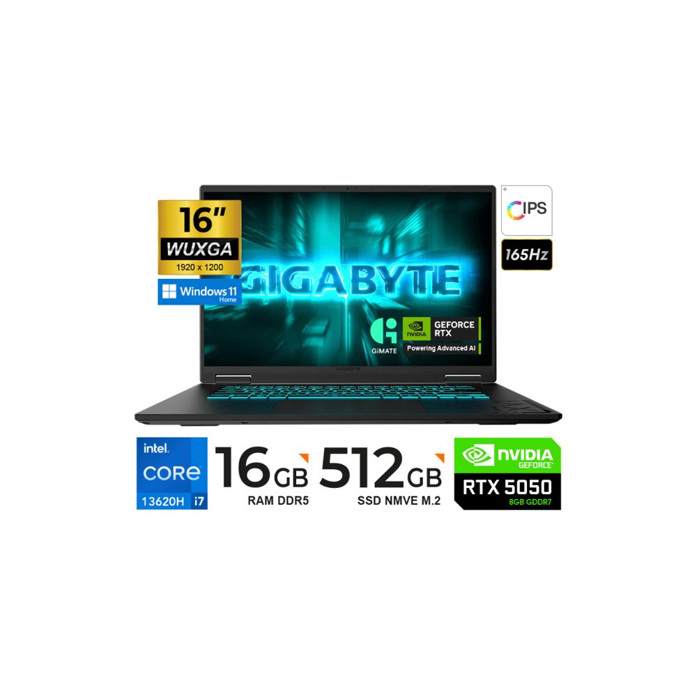 LAPTOP GAMER GIGABYTE A16 16 I7-13620H 165Hz 16GB DDR5 512GB SSD RTX 5050 8GB GDDR7 WIN11