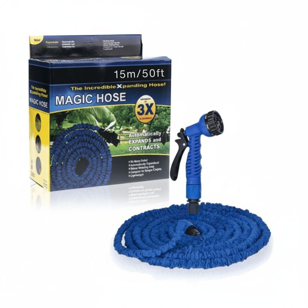 Manguera Multiusos Expandible Retráctil con Accesorios hasta 15 Metros 7 en 1 - Azul