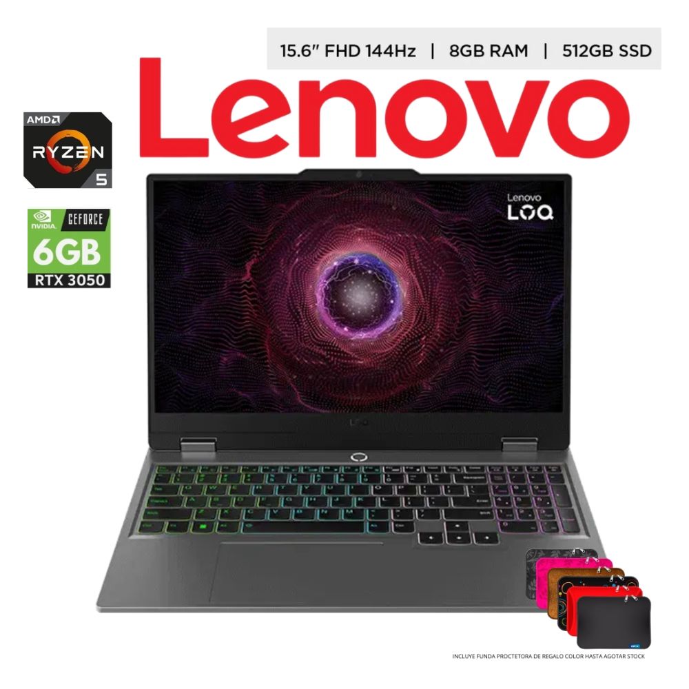LAPTOP LENOVO 15.6 FHD AMD RYZEN 5 7535HS RAM 12GB SSD 512GB RTX 3050 6GB