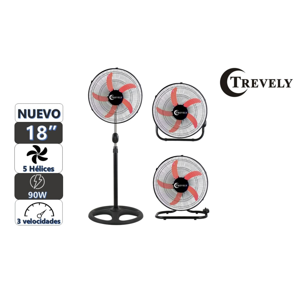 Ventilador 3 en 1  18"" TREVELY VT-1834 - 90W - naranja