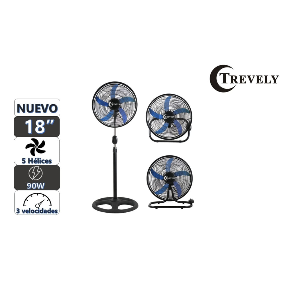 Ventilador 3 en 1 18"" TREVELY VT-1832 - 90W - azul