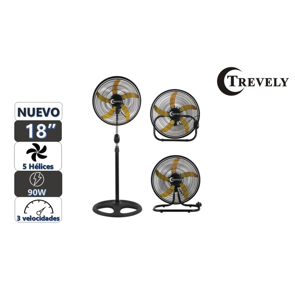 Ventilador 3 en 1  18"" TREVELY VT-1832 - 90W - amarillo
