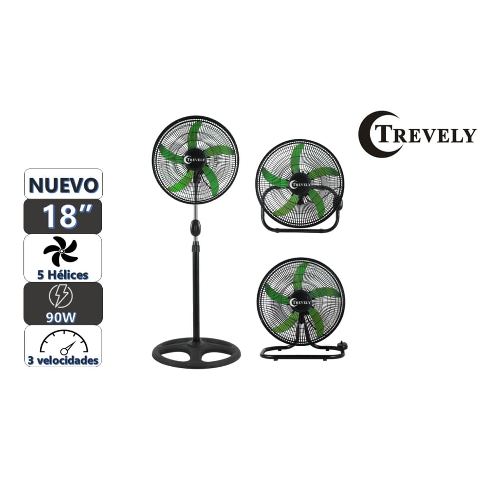 Ventilador 3 en 1 18"" TREVELY VT-1832 - 90W - verde