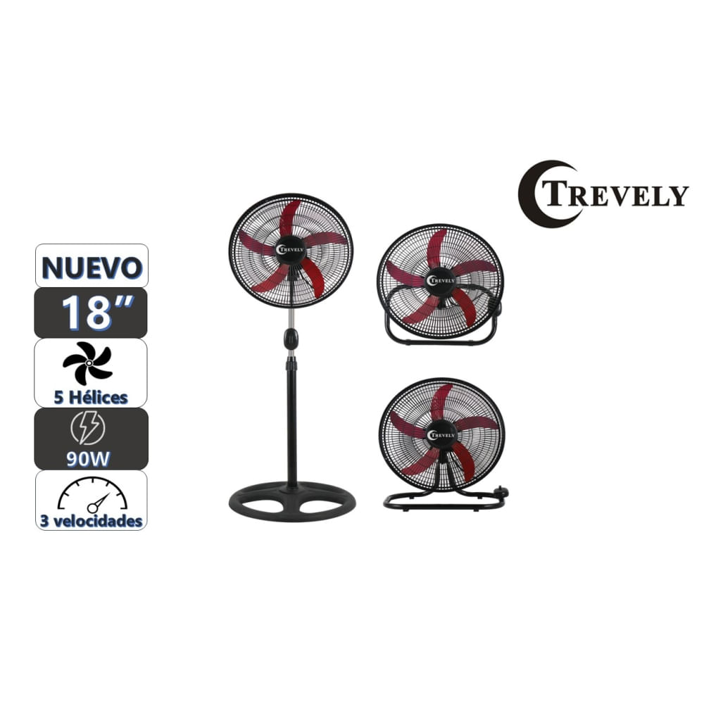 Ventilador 3 en 1  18"" TREVELY VT-1832 - 90W - rojo