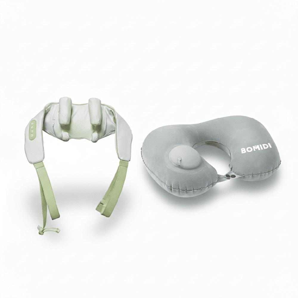 Masajeador de Cuello-Hombros MP2 Lite Verde y Almohada de Cuello U02 Bomidi Gris