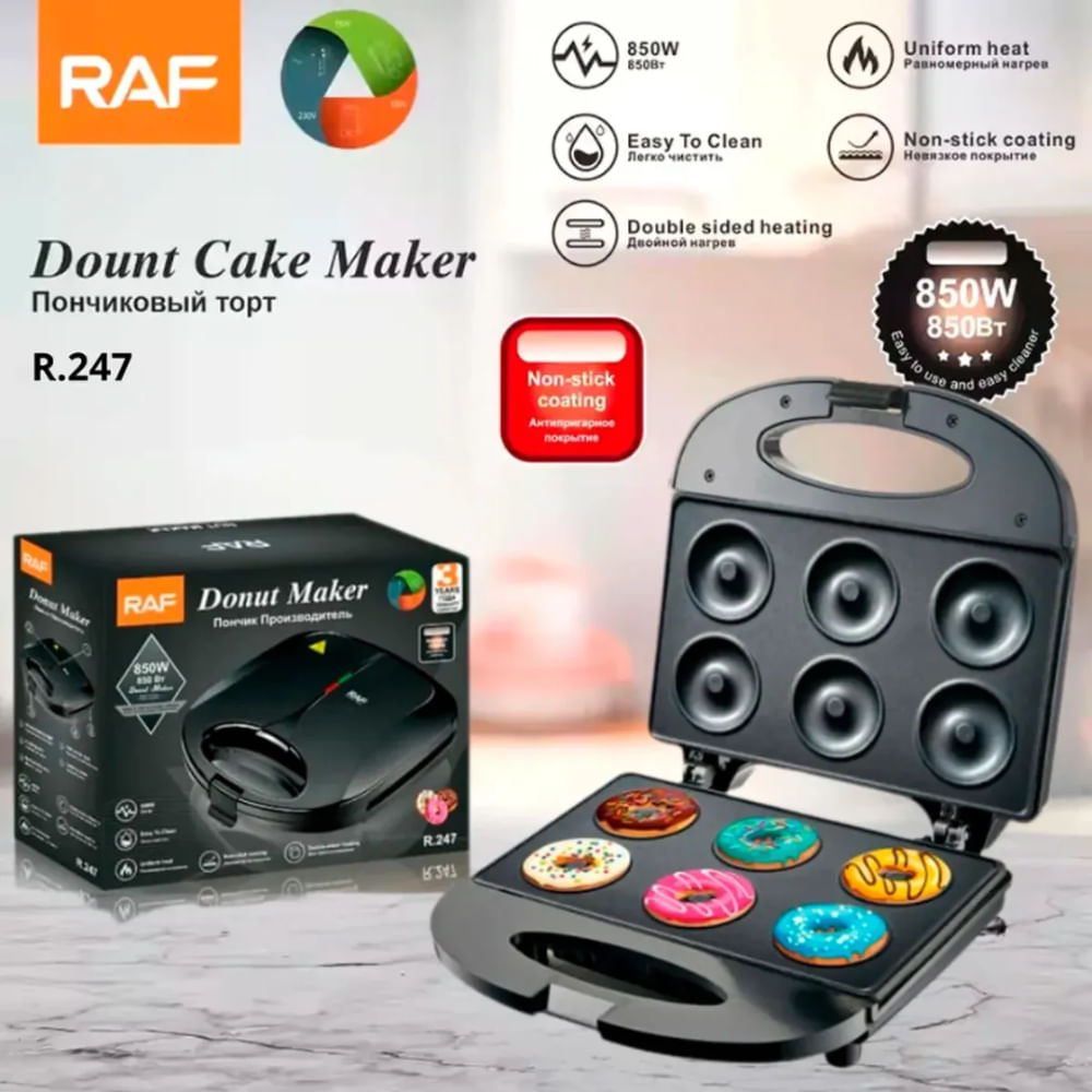 MÁQUINA MINI DONAS ANTIADHERENTE RAF 850W 6 DONAS