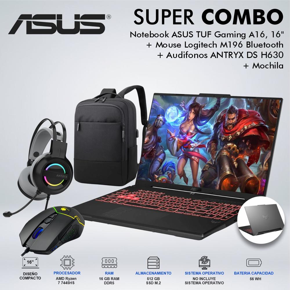 LAPTOP ASUS TUF GAMING A16 AMD Ryzen 7 7445HS MEMORIA 16GB DISCO 512GB SSD M.2