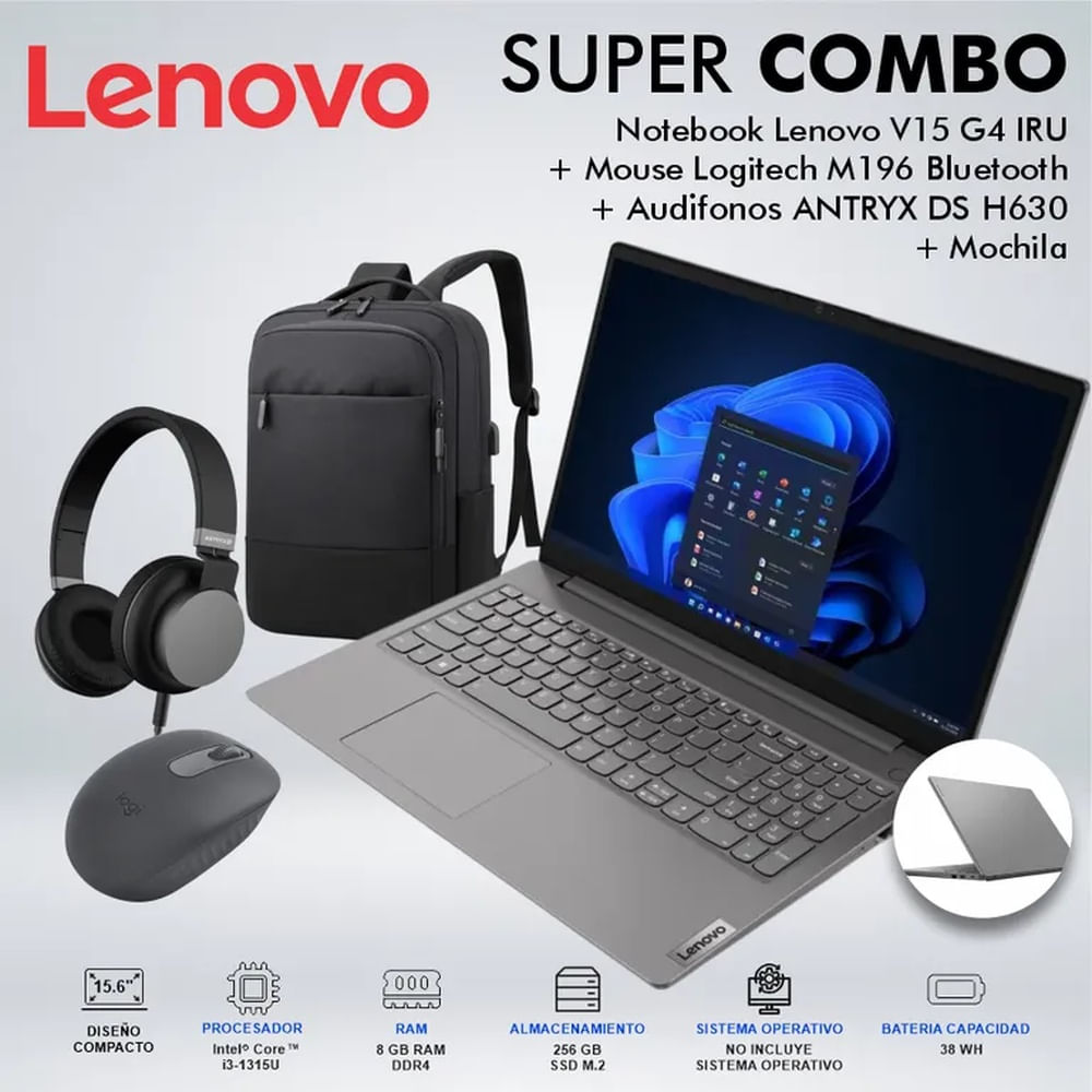 LAPTOP LENOVO V15 G4 IRU CORE i3-1315U MEMORIA 8GB DISCO 256GB SSD M2 83A100ELLMCDSPE