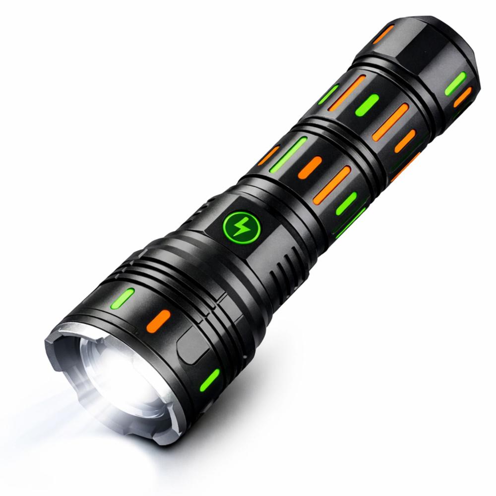 Linterna Táctica Recargable Largo Alcance 3000m Zoom Ajustable USB-C Alta Potencia