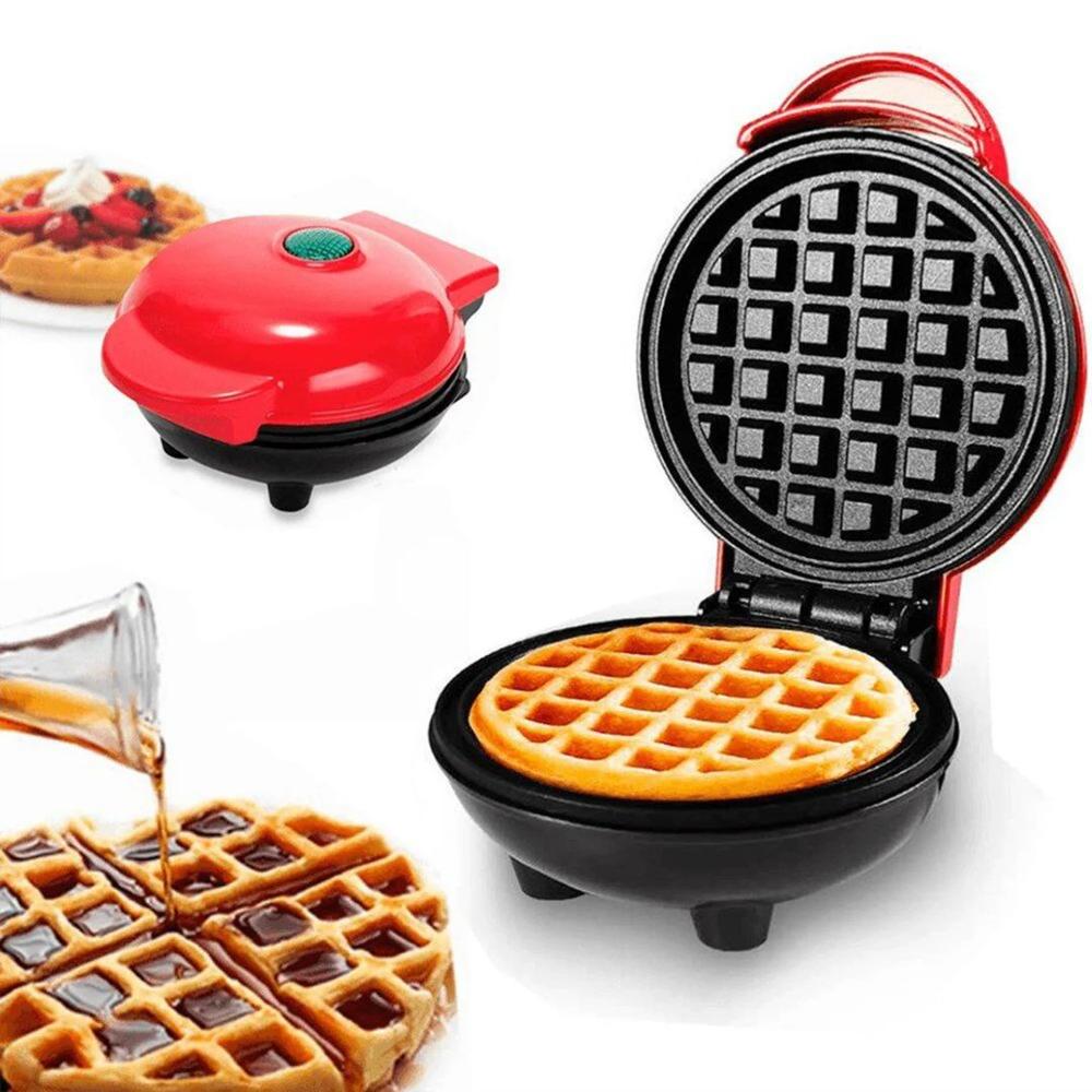 Mini Wafflera Antiadherente Eléctrica Portátil de 350W Rojo
