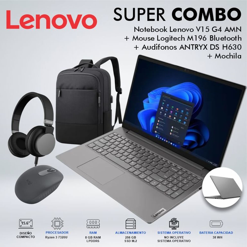 LAPTOP LENOVO V15 G4 AMN AMD RYZEN 3 7320U MEMORIA 8GB DISCO 256GB 82YU00X4LMCDSPE