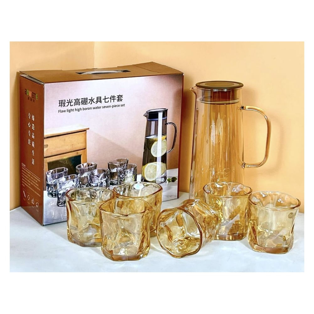 Set Moderno Jarra y 6 Vasos Dorado Translucido