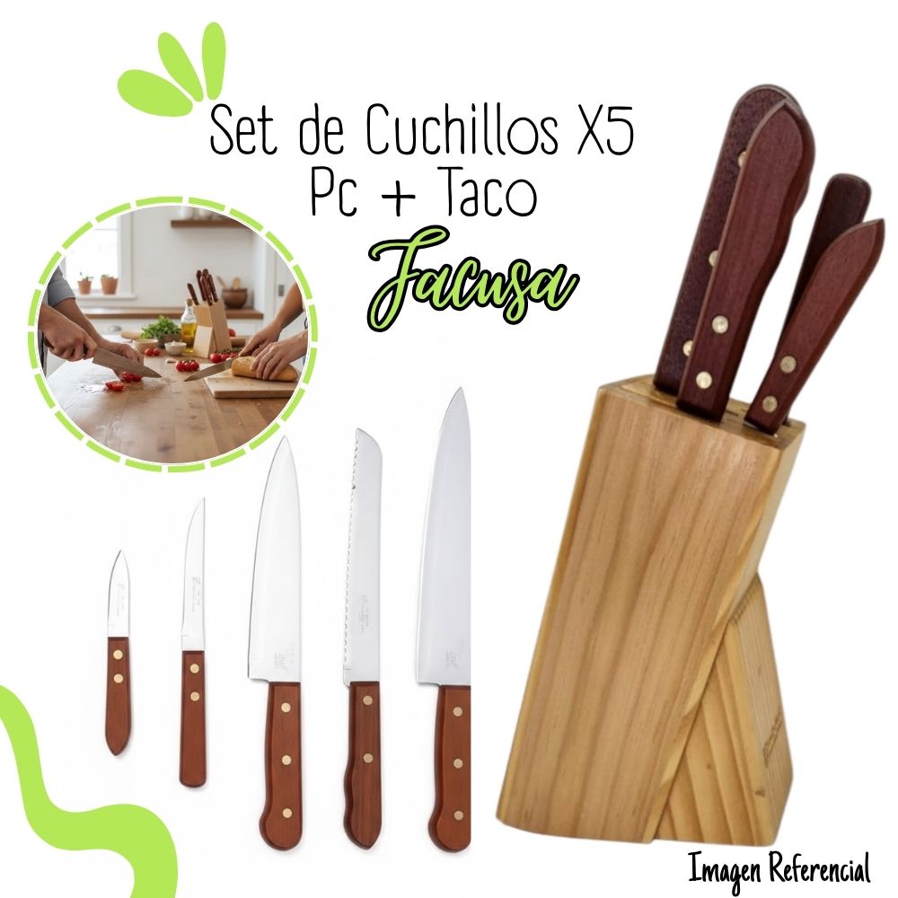 Set de Cuchillos X5 asa de madera mas Taco