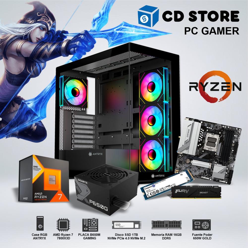 PC Gamer - RYZEN  7  7800X3D  RAM 16GB SSD 1TB CASE RGB FUENTE GOLD 650W