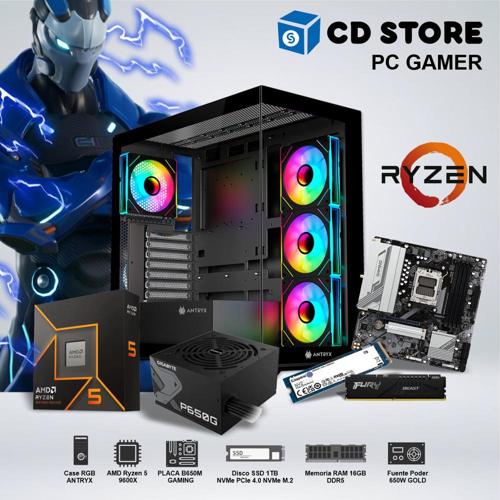 PC Gamer - RYZEN 5 9600X RAM 16GB SSD 1TB CASE RGB FUENTE GOLD 650W